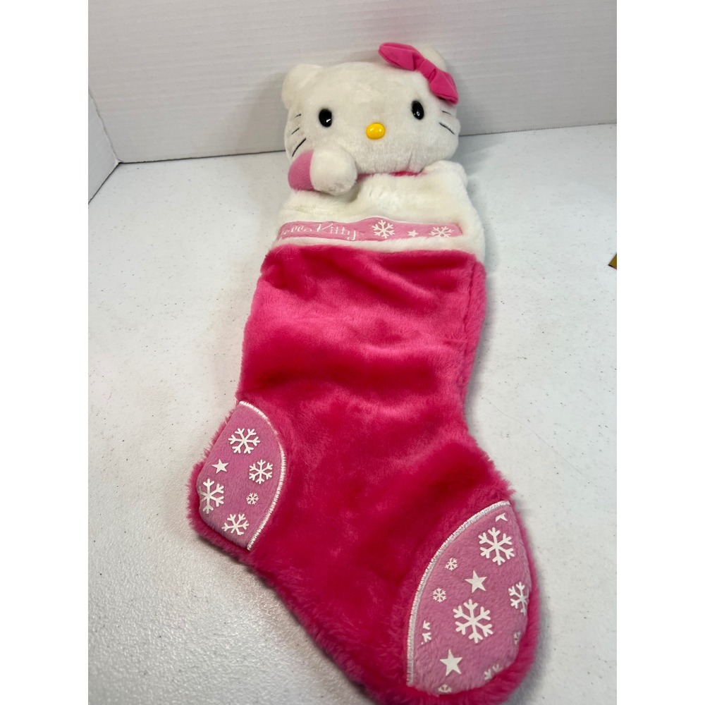 Sanrio Hello Kitty Christmas Stocking Plush Hot Pink White Snowflake 2005 17in